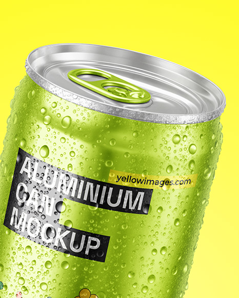 Aluminium Can With Water Drops Mockup