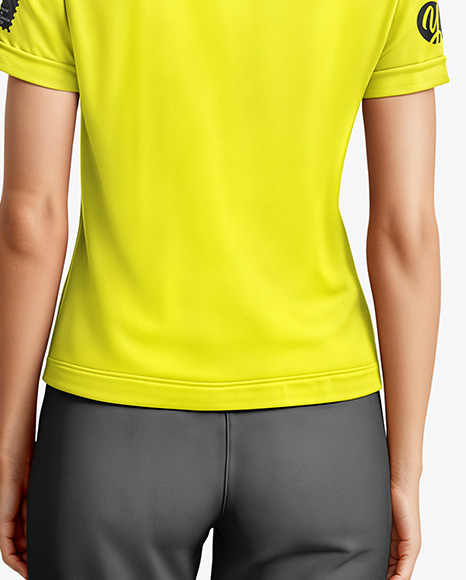 A Woman Wearing a Polo Shirt and Pants Mockup