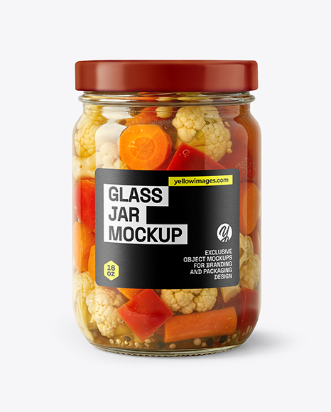 Clear Glass Jar with Giardiniera Pickled Vegetables Mockup - Glass+Jar+Of+Pickled+Cucumbers+Mockup+Set+In+Packaging+Mockups