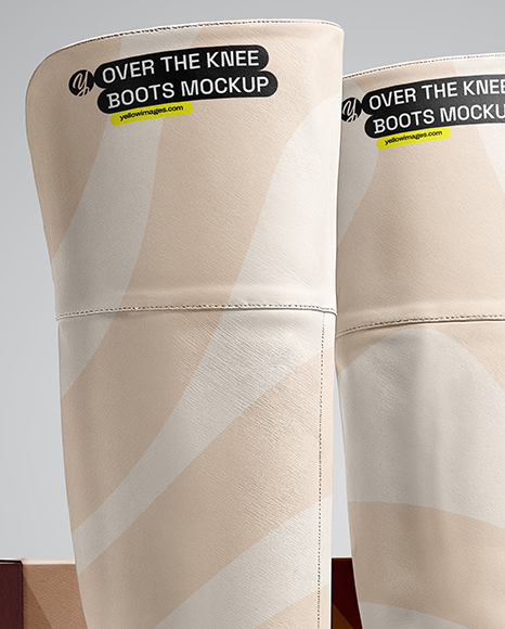 Pair of Over-The-Knee Boots with Shoe Box Mockup