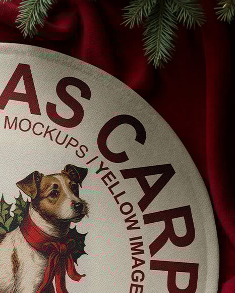 Christmas Round Rug Next to Christmas Tree Mockup