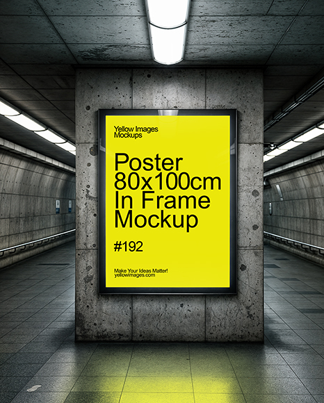 Framed Poster in Underground Passage Mockup - Wall frame mockup
