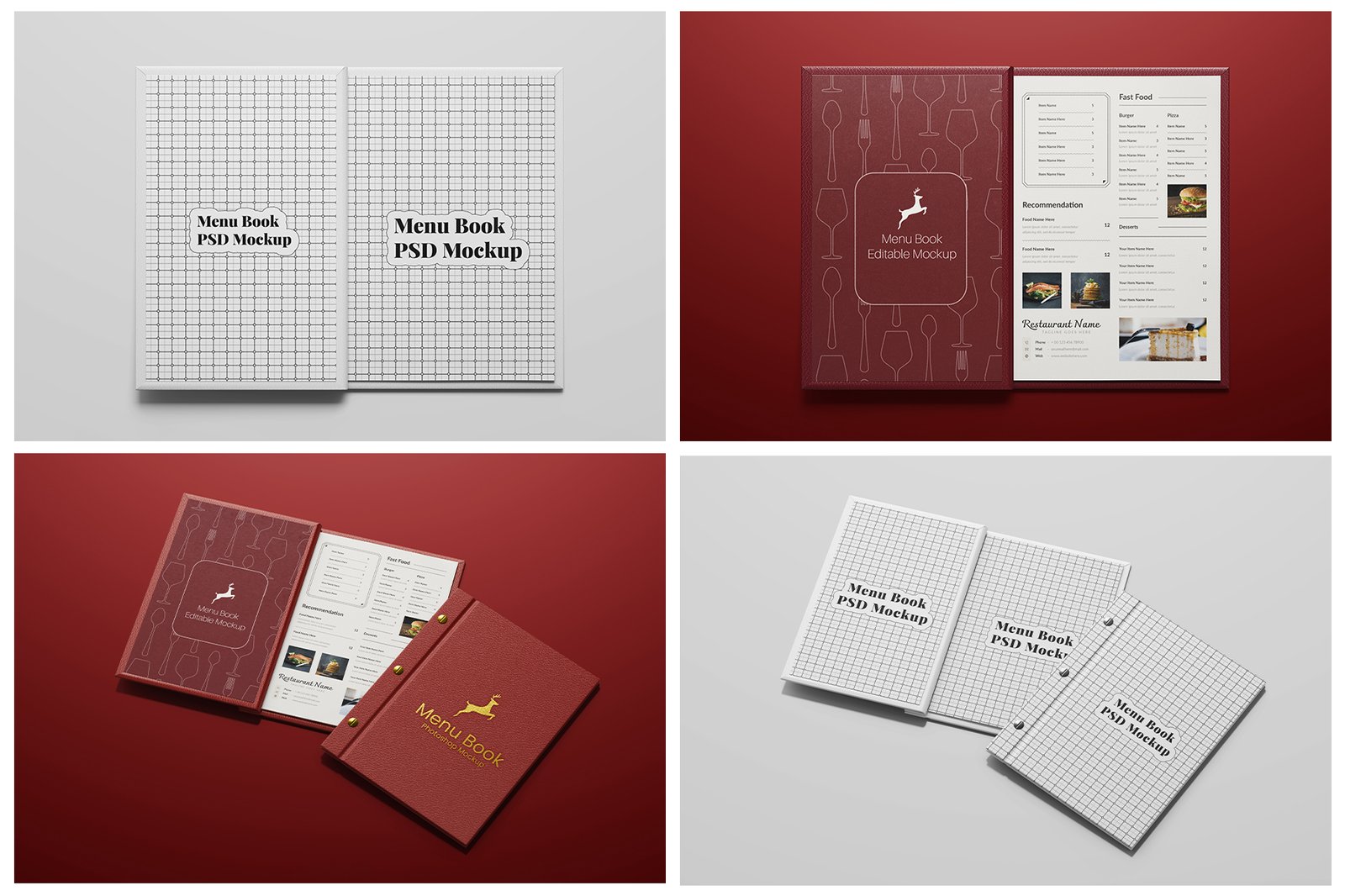 Menu Book Mockup Set - Leather Cover