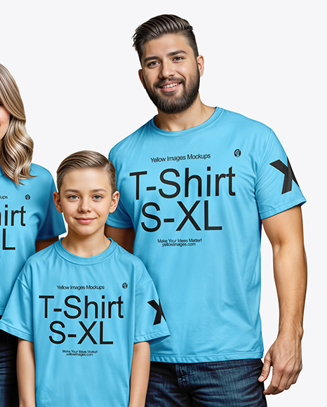 Family with Two Boys Wearing T-shirts and Jeans Mockup