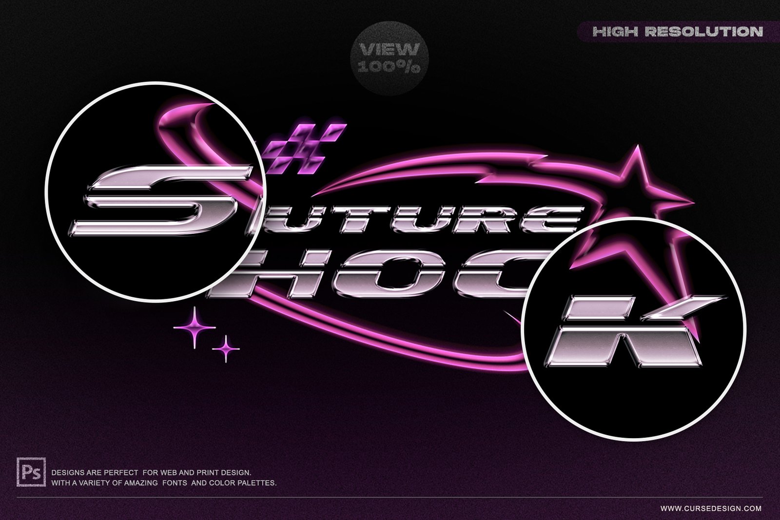 Y2K Chrome Text Effects – 5 PSD File