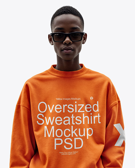 Young Black Man Wearing Oversize Sweatshirt and Shorts Mockup