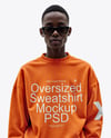 Young Black Man Wearing Oversize Sweatshirt and Shorts Mockup