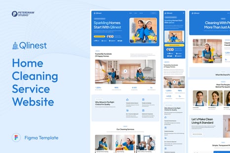Qlinest - Home Cleaning Service Website UI Figma Template - UI Kits & UX Wireframes