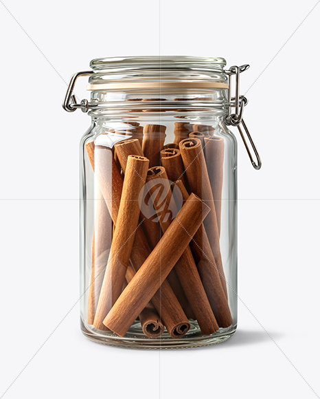 Clear Glass Jar with Clamp Lid and Cinnamon Sticks Mockup