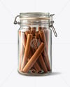 Clear Glass Jar with Clamp Lid and Cinnamon Sticks Mockup