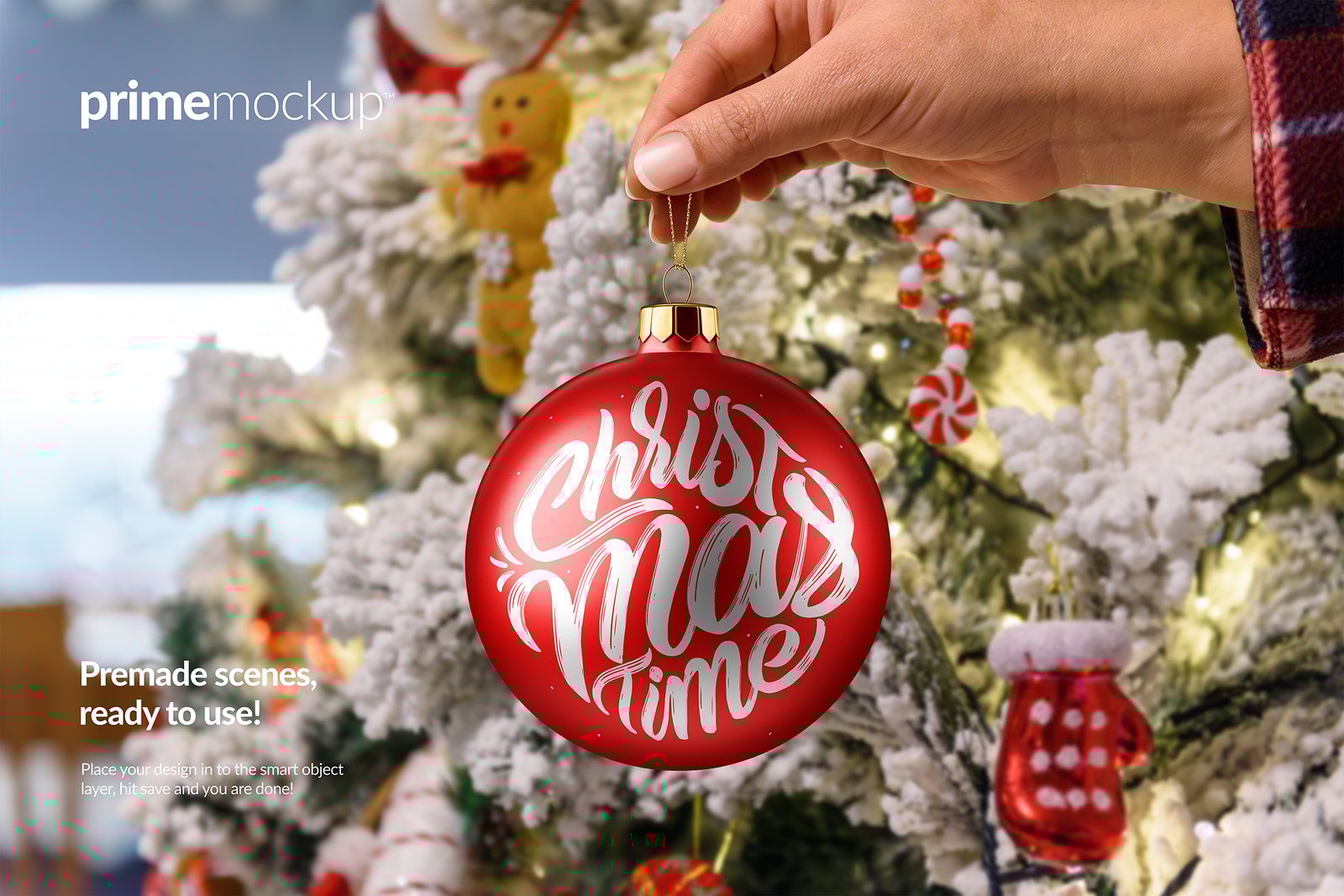 Hand Holding Christmas Ball Ornament Mockup Scene