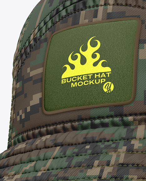 Twill Bucket Hat Mockup - Front Half Side View