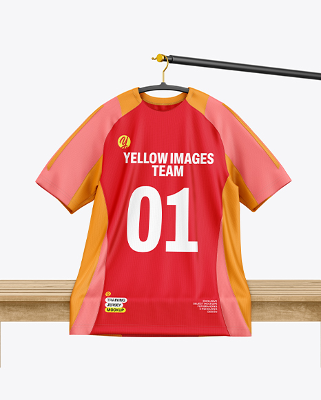 Training Jersey on Hanger Over Wooden Bench Mockup