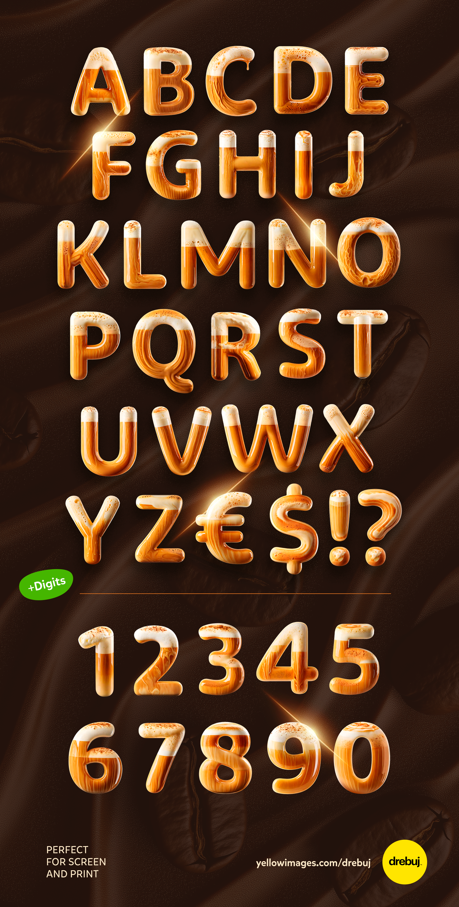 Coffee Latte Font: Geometric 3D Alphabet PNG