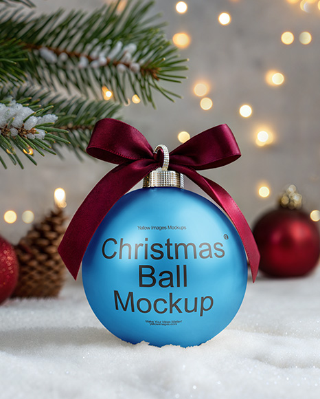 Metallic Christmas Ball with Bow Mockup - Christmas mockup