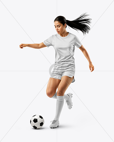 Female Soccer Player Wearing Jersey and Shorts Mockup