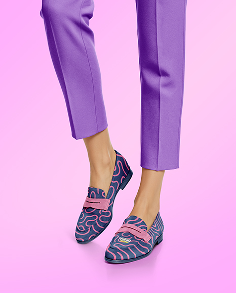 Pair of Suede Loafers on Woman's Legs Mockup
