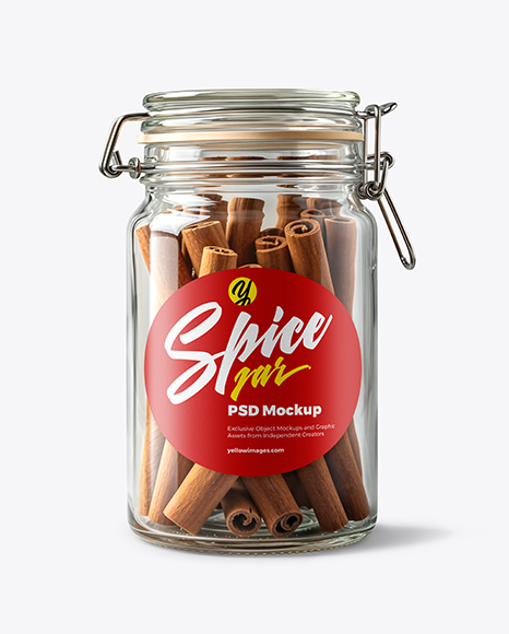 Clear Glass Jar with Clamp Lid and Cinnamon Sticks Mockup - Realistic mockups