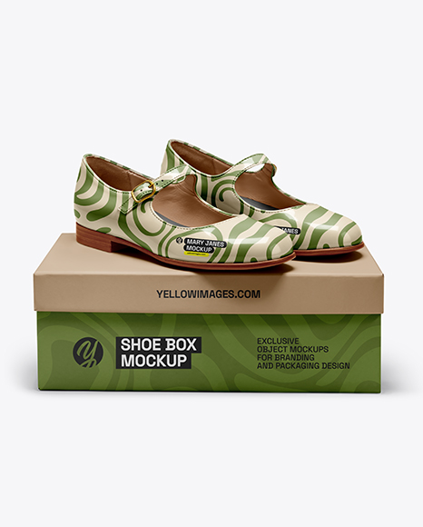 Pair of Mary Janes with Shoe Box Mockup - Gift box mockup