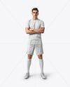 Soccer Player Wearing Jersey and Shorts Mockup