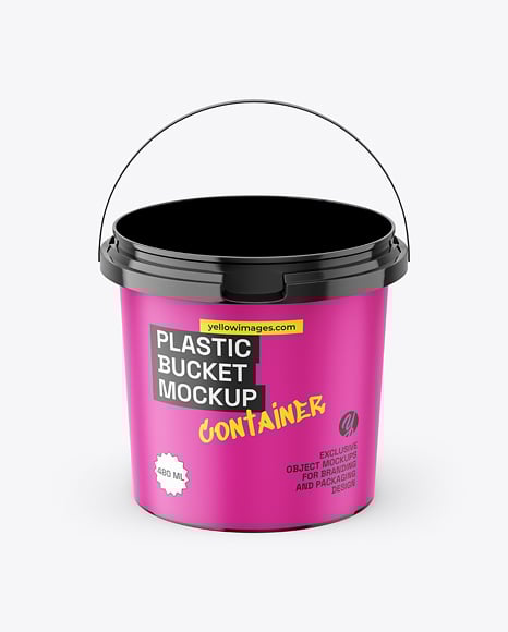 Glossy Plastic Bucket with Handle Mockup