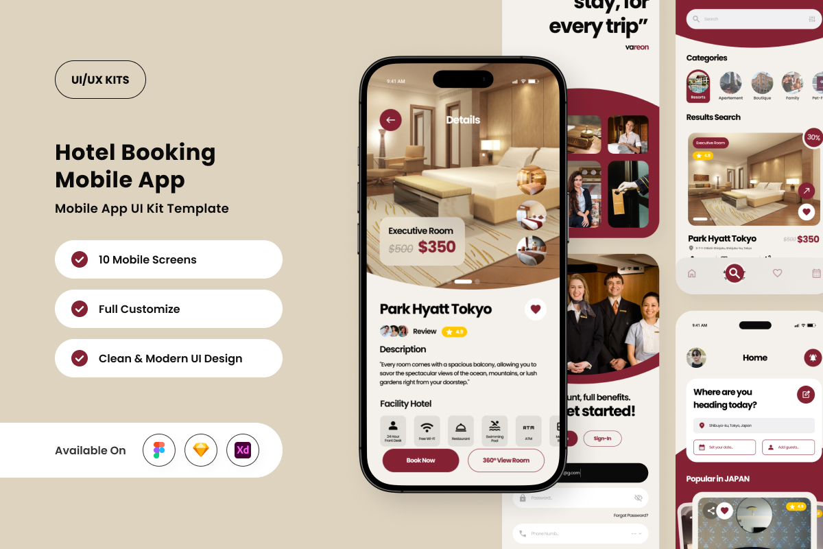 Vareon – Hotel Booking App Design Template