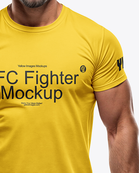 Male UFC Fighter Wearing Tight-Fit T-Shirt and Shorts Mockup