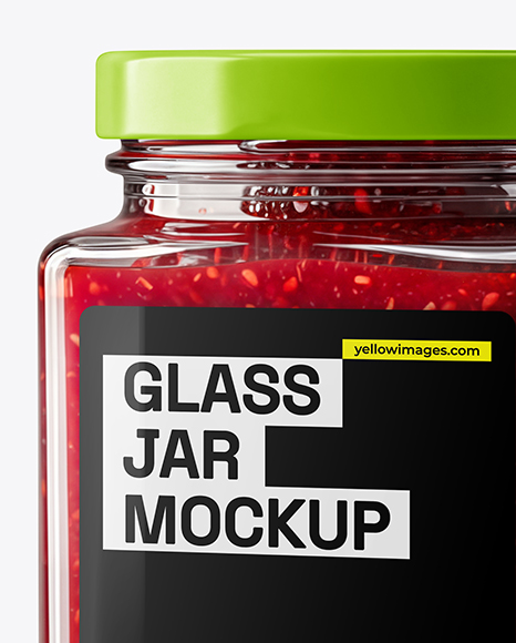 Square Glass Jar with Raspberry Jam Mockup