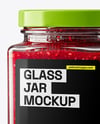 Square Glass Jar with Raspberry Jam Mockup