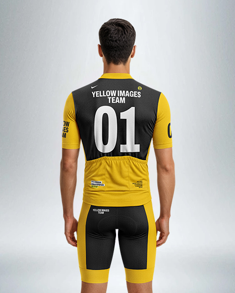 Man Wearing Cycling Jersey and Bib Shorts Mockup