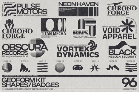 GeoForm Kit - 96 Shapes, Badges - Design Elements