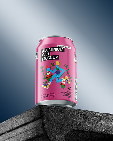 12oz Aluminium Can with Matte Finish on the Block Mockup - Packaging mockups