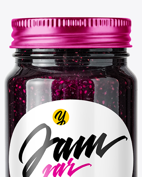 Glass Jar with Blueberry Jam Mockup