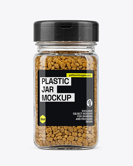 Square Plastic Jar with Fenugreek Seeds Mockup