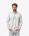 Man Wearing Long-Sleeve Polo Shirt and Jeans Mockup