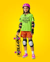 Girl in Protective Gear with Skateboard Mockup