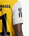 Soccer Player Wearing Polo Collar Jersey and Shorts Mockup