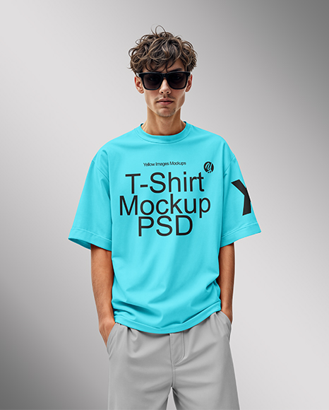 Young Man in Sunglasses Wearing an Oversize T-Shirt Mockup