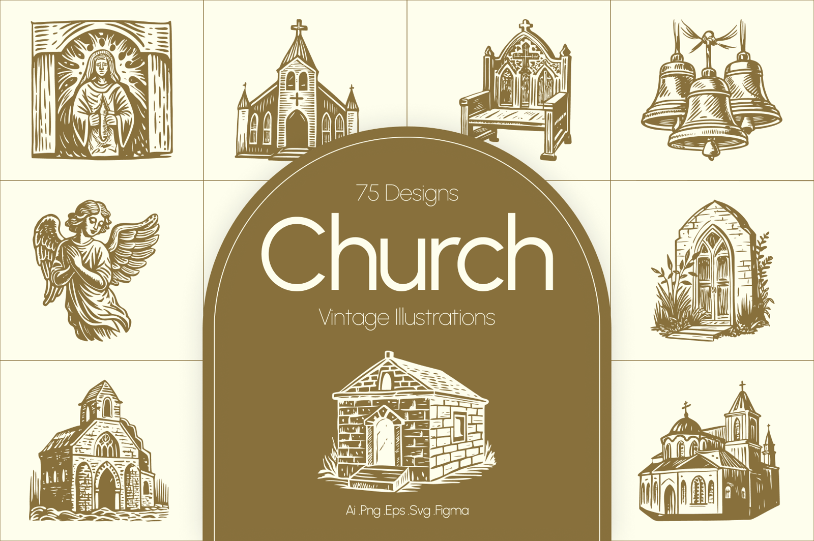Vintage Church Illustration Set