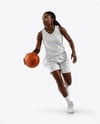 Female Basketball Player Wearing V-Neck Jersey and Shorts Mockup