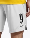 Soccer Player Wearing Polo Collar Jersey and Shorts Mockup