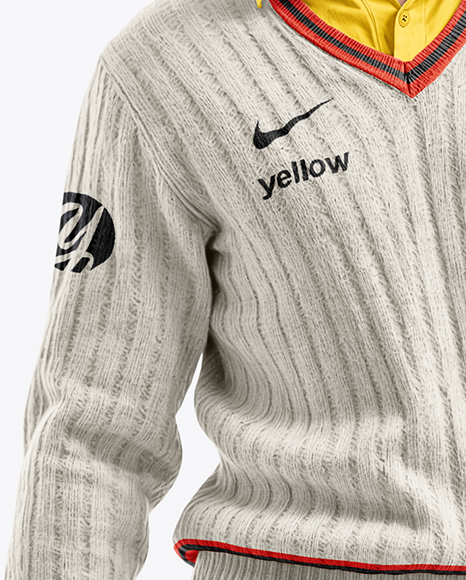 Man Wearing a Full Cricket Kit with Bat Mockup