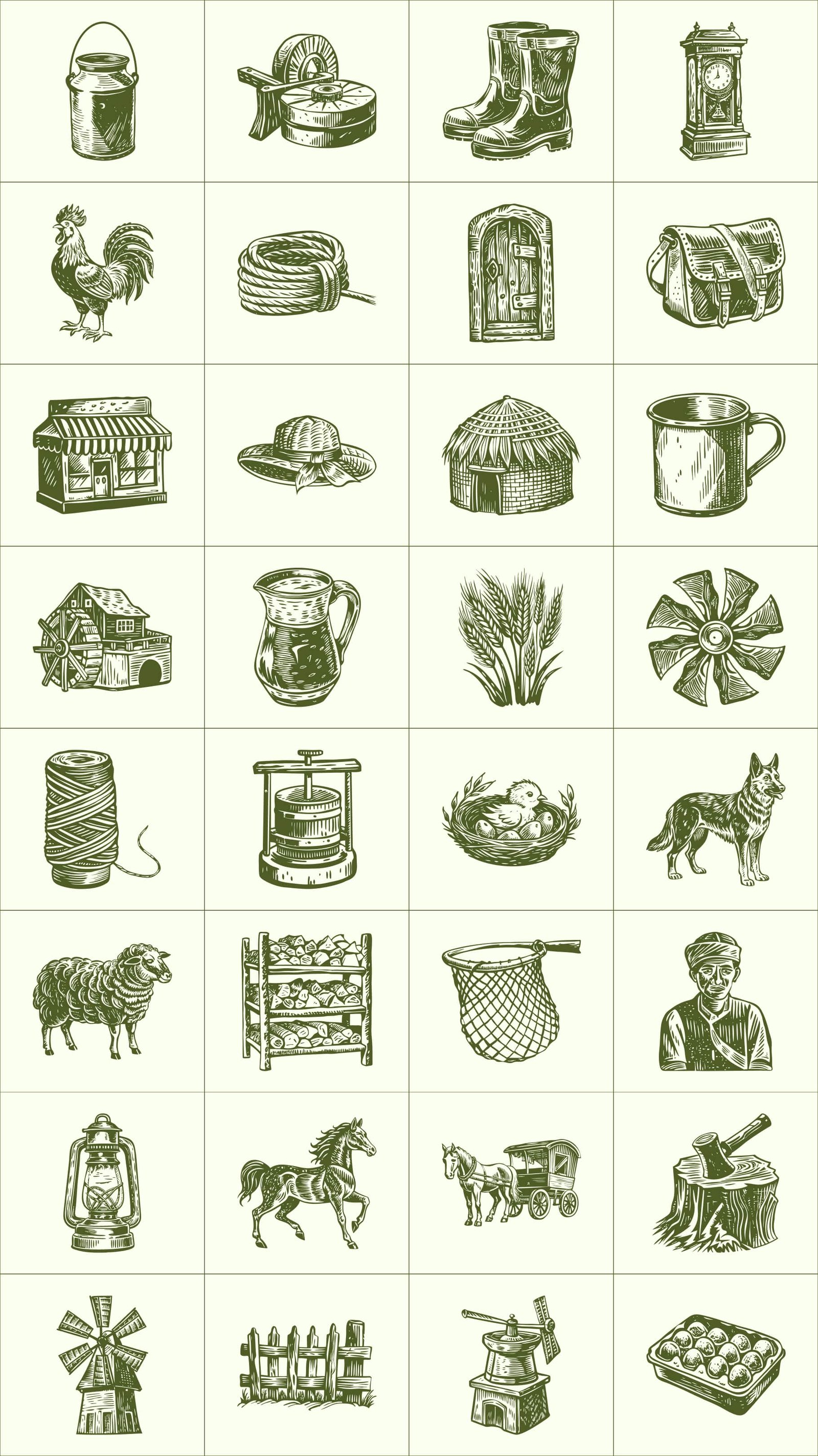 Vintage Village Illustration Set