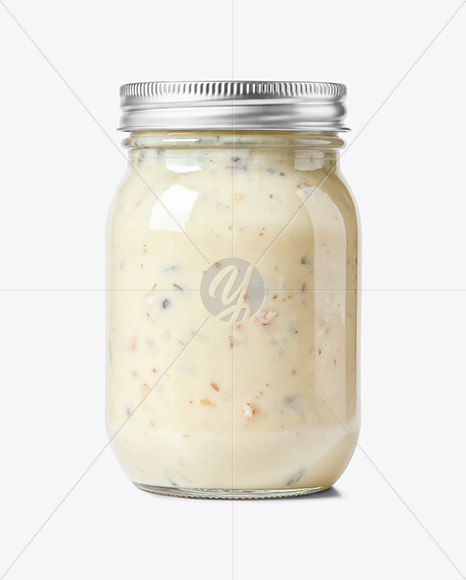 Clear Glass Jar with Clam Chowder Mockup