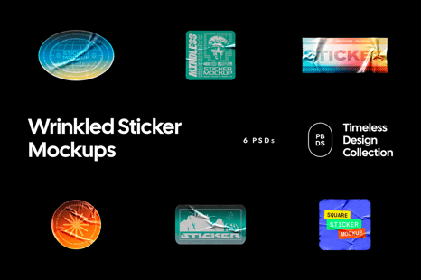 Wrinkled Sticker Mockups - Product Mockups