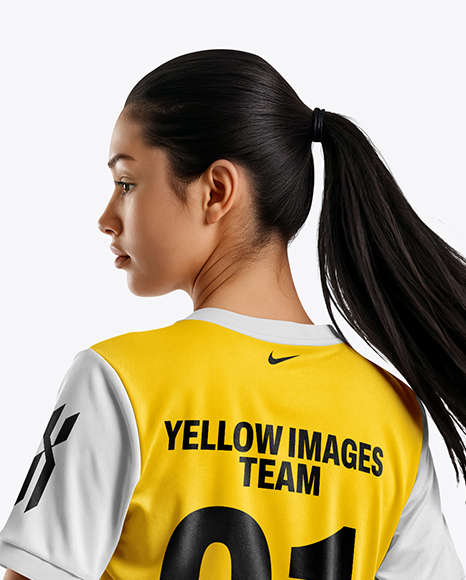 Female Soccer Player Wearing Jersey and Shorts Mockup