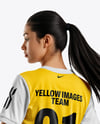 Female Soccer Player Wearing Jersey and Shorts Mockup