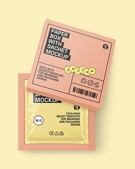 Paper Box With Sachet Mockup