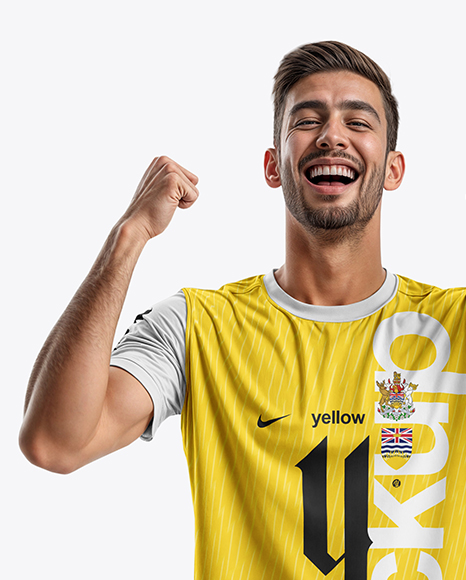 Man Wearing Crew Neck Soccer Jersey and Shorts Mockup
