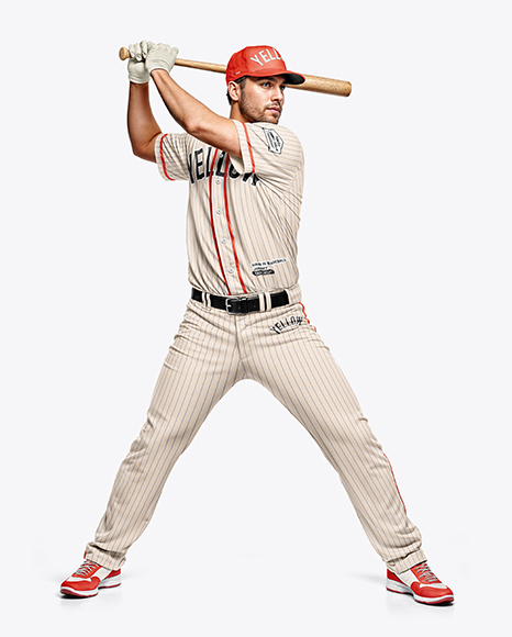 Man Wearing a Full Baseball Kit with Bat Mockup - Baseball jersey mockup